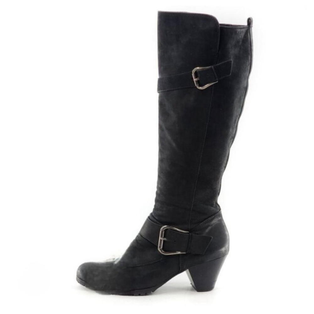 PAUL GREEN Kimberly Black Nubuck Leather Heeled Knee-High Tall Riding Boots 10